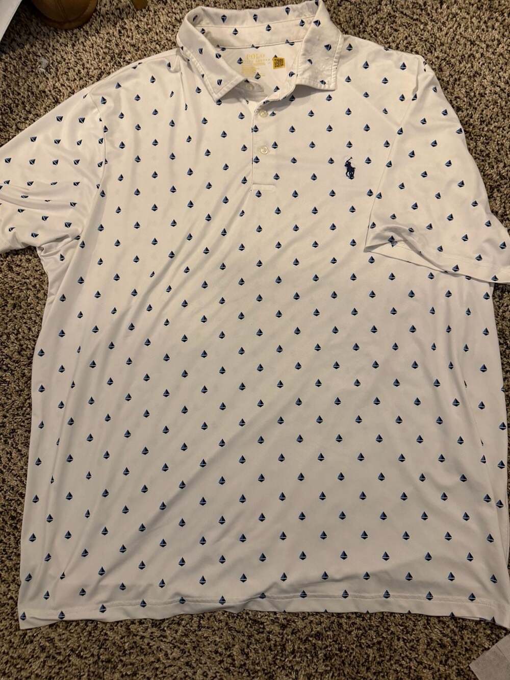 Polo Ralph Lauren Performance Sailboat Print Polo Shirt White Blue